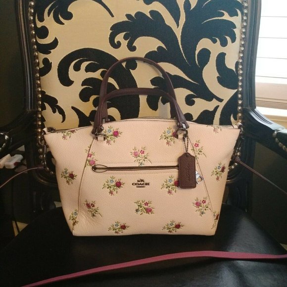 🌹🥀HTF🥀🌹NeW COACH CROSS STITCH FLORAL PRAIRIE ROSE SATCHEL HANDBAG F22829 - Picture 5 of 15